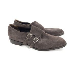 Daniele Tucci Suede Monk Strap Loafers Leather Dress Shoes 40 Womens Dark Gray